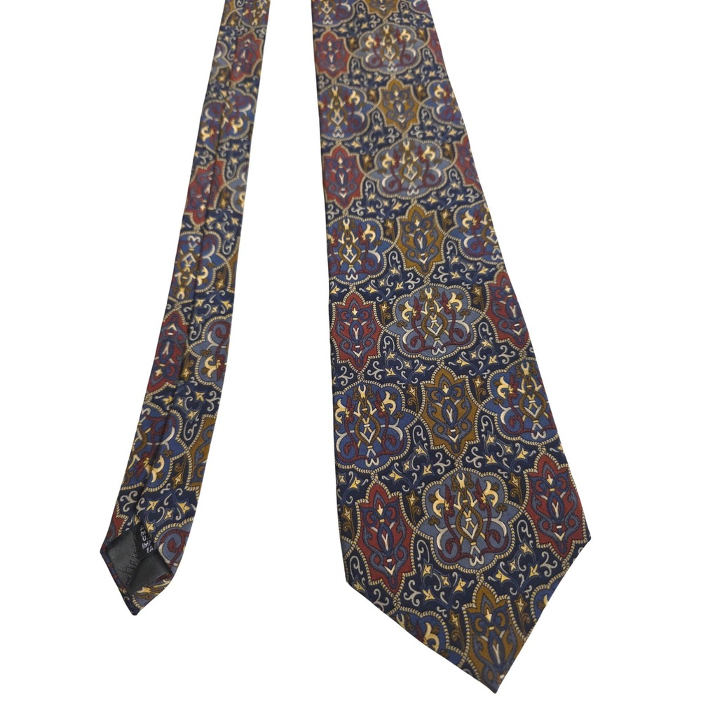 Christian Dior Monsieur Silk Tie Blue Gold Paisley Medallion Vintage USA Made